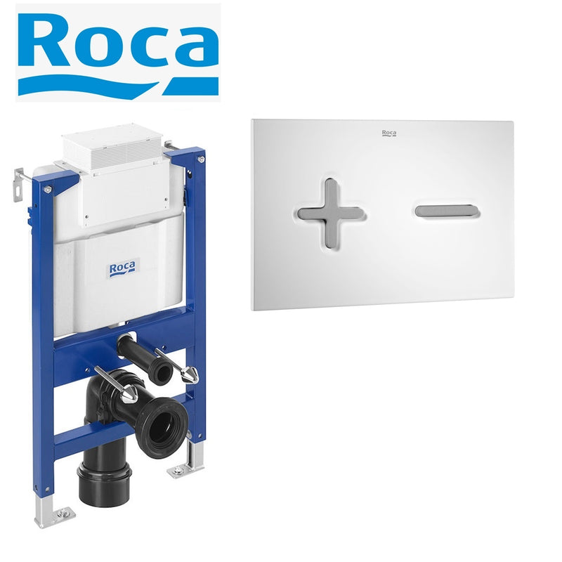 Roca Duplo Concealed Cistern WC Frame & PL6 Flush Plate For Rimless Toilet