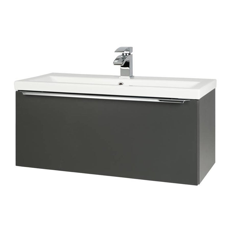 Kore Modern 500-1200mm Wall Mounted Vanity Drawer Unit Ceramic Basin – Matt Dark Grey