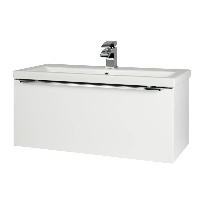 Kore Modern Wall Mounted Vanity Drawer Unit & Ceramic Basin - White Gloss