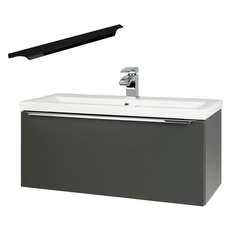 Kore Modern 500-1200mm Wall Mounted Vanity Drawer Unit Ceramic Basin – Matt Dark Grey