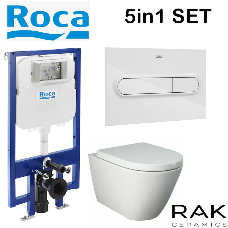 ROCA COMPACT CONCEALED CISTERN WC SLIM 80MM 8900800A0 FRAME RAK RESORT RIMLESS WALL HUNG TOILET PAN