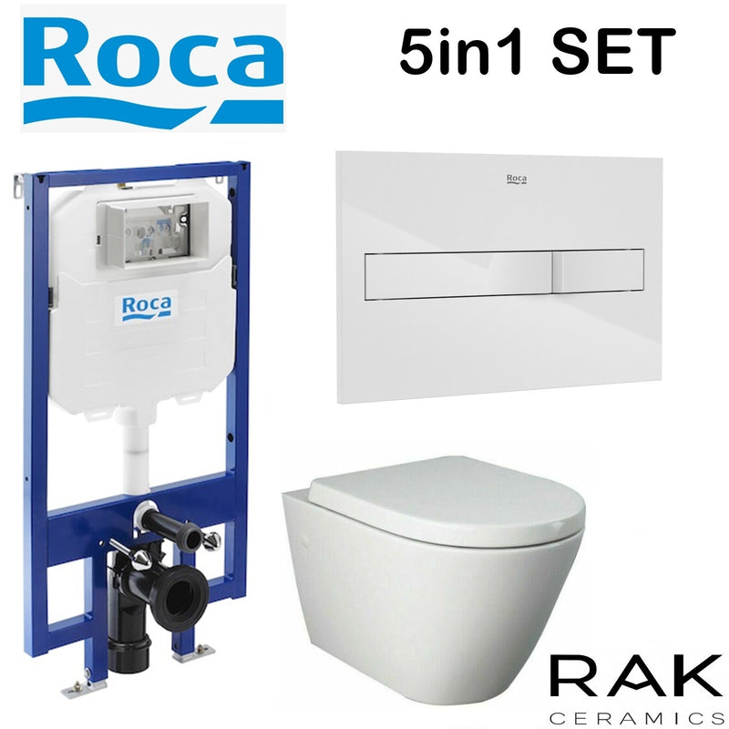 ROCA COMPACT CONCEALED CISTERN WC SLIM 80MM 8900800A0 FRAME RAK RESORT RIMLESS WALL HUNG TOILET PAN