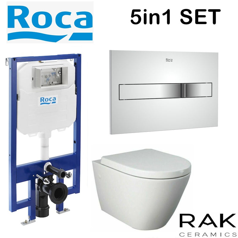 ROCA COMPACT CONCEALED CISTERN WC SLIM 80MM 8900800A0 FRAME RAK RESORT RIMLESS WALL HUNG TOILET PAN