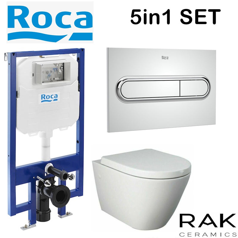 ROCA COMPACT CONCEALED CISTERN WC SLIM 80MM 8900800A0 FRAME RAK RESORT RIMLESS WALL HUNG TOILET PAN