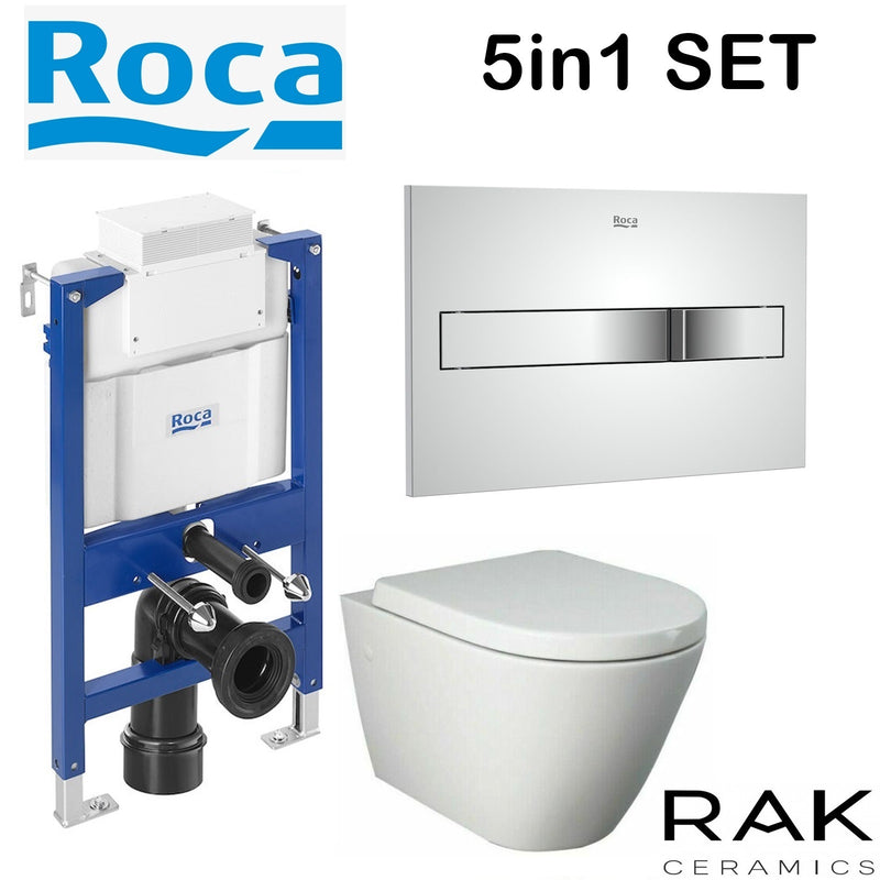 ROCA 0.82M CONCEALED CISTERN WC FRAME RAK CERAMICS RIMLESS WALL HUNG TOILET PAN