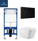 Rimless Wall Hung Square Toilet Pan Wc Frame Concealed Cistern Matt Black Plate