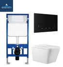 Rimless Wall Hung Square Toilet Pan Wc Frame Concealed Cistern Matt Black Plate
