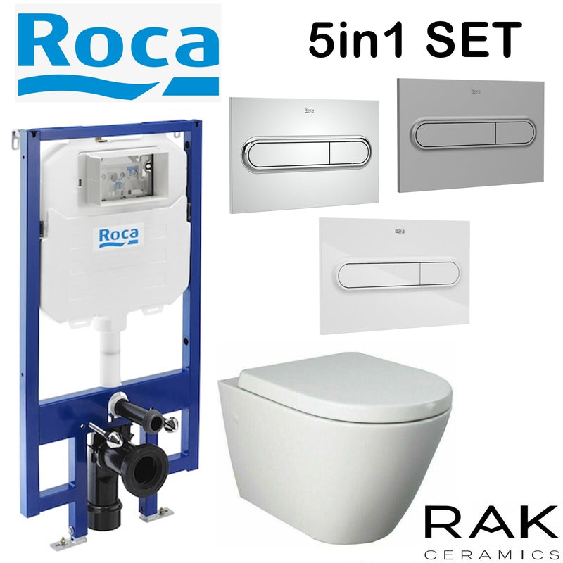 ROCA COMPACT CONCEALED CISTERN WC SLIM 80MM 8900800A0 FRAME RAK RESORT RIMLESS WALL HUNG TOILET PAN