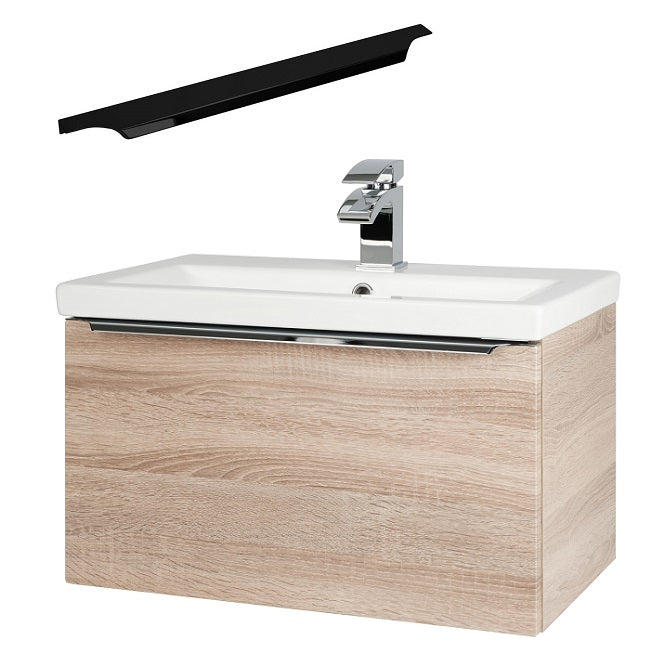 Kore Modern 500/600/800/1200 Wall Mounted Vanity Drawer Unit & Ceramic Basin – Sonoma Oak